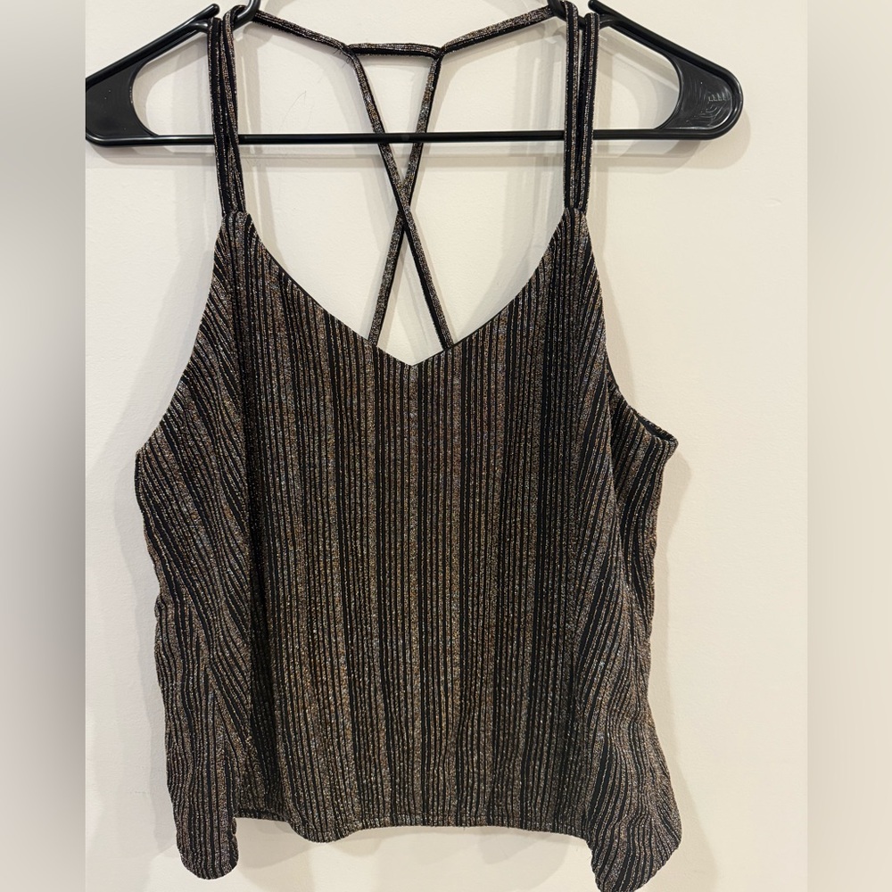 Express Black Metallic Shimmer Tank Top Size L Strappy Back Night Out Party